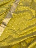 Yellowish Green Banarasi Handloom Katan Silk Saree - Aura Benaras