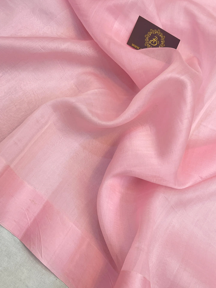 Pale Pink Pure Kora Silk Handloom Banarasi Saree