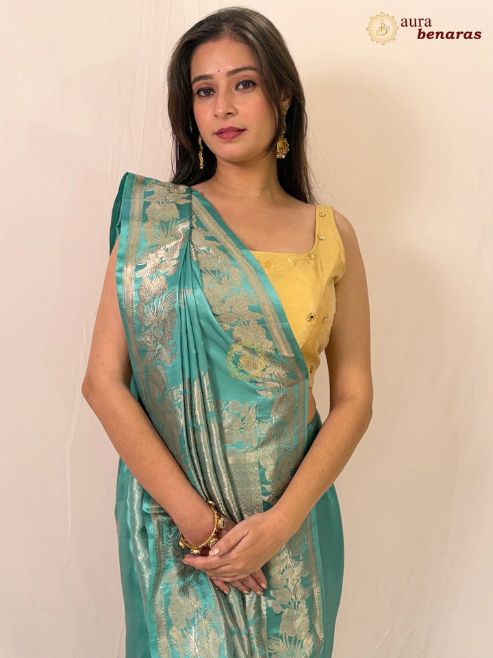 Sage Green Banarasi Mashru Silk Saree – Buy Pure Handloom 