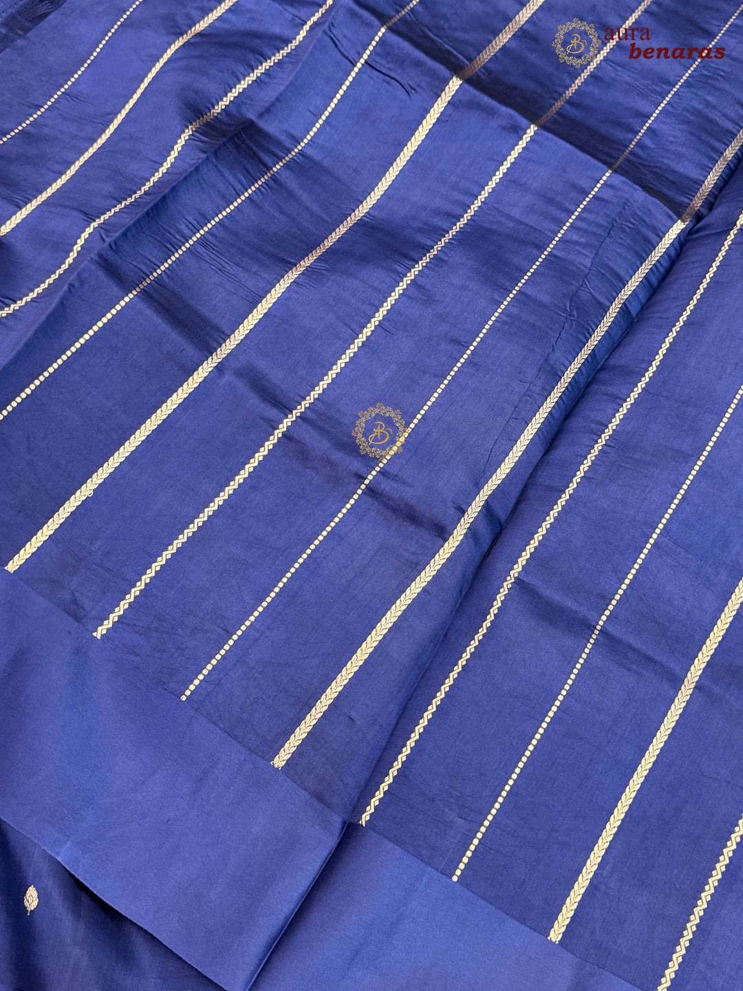 Navy Blue Pure Banarasi Handloom Silk Saree - Aura Benaras