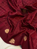 Pure Banarasi Handloom Silk Saree | Golden Zari Checks | Aura Benaras