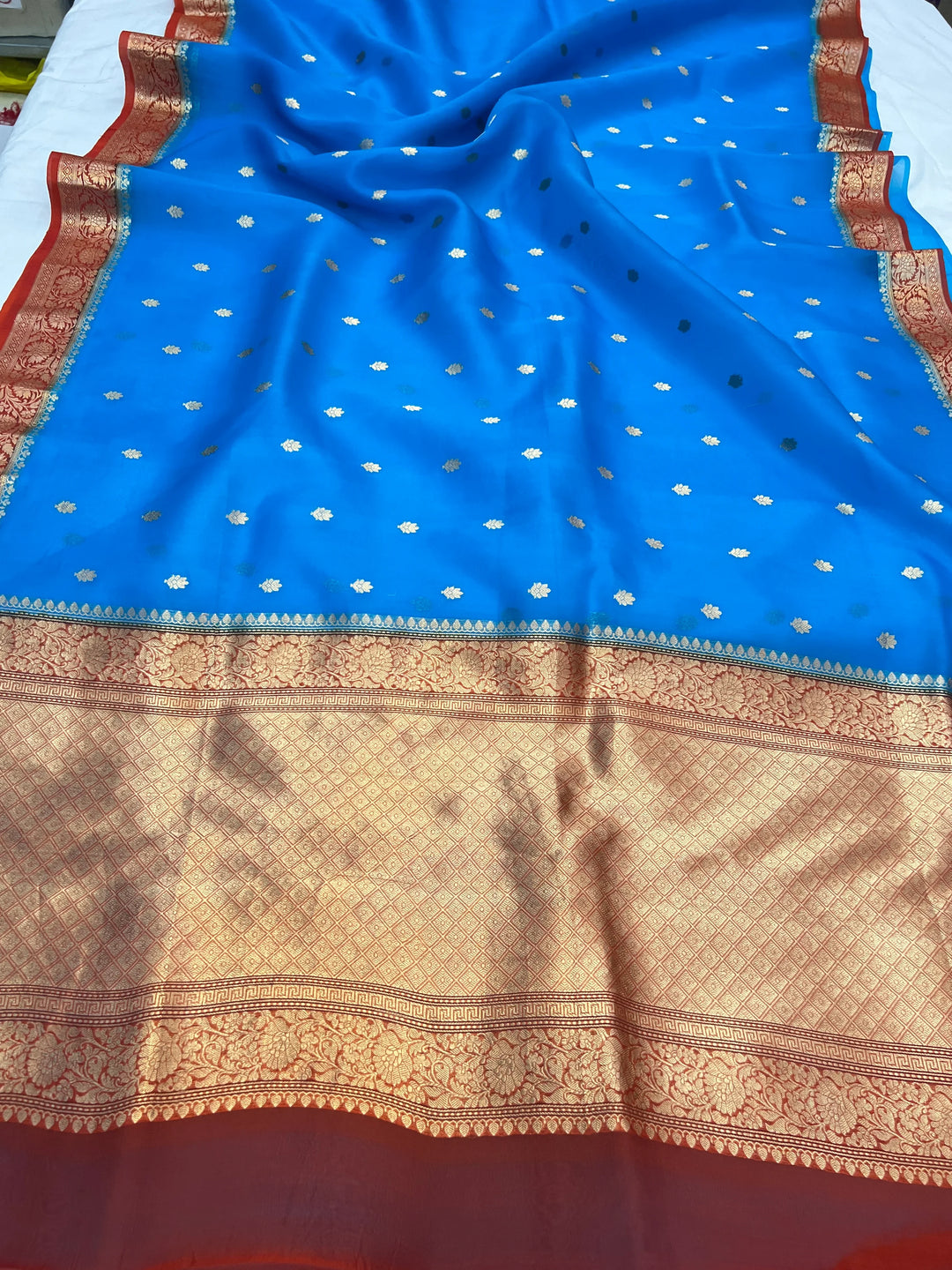Firozi Blue Pure Kora Silk Handloom Banarasi Saree