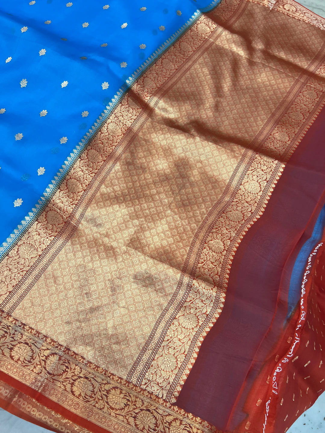 Firozi Blue Pure Kora Silk Handloom Banarasi Saree