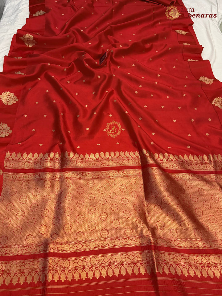Red Pure Banarasi Handloom Silk Saree - Aura Benaras