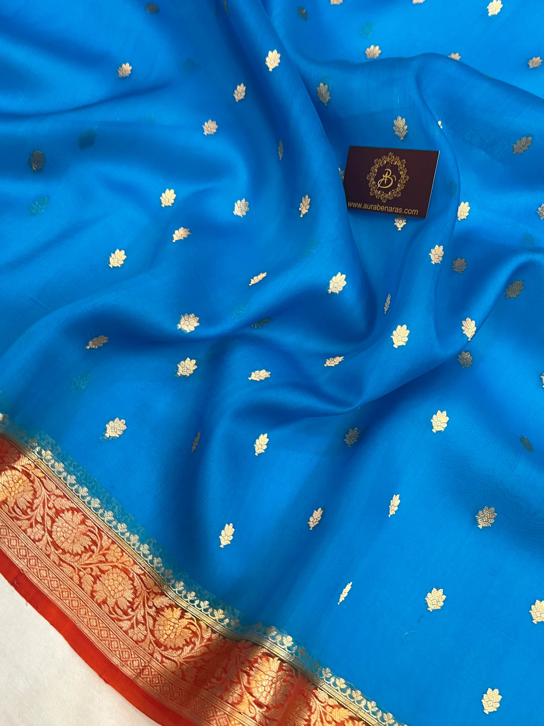 Firozi Blue Pure Kora Silk Handloom Banarasi Saree