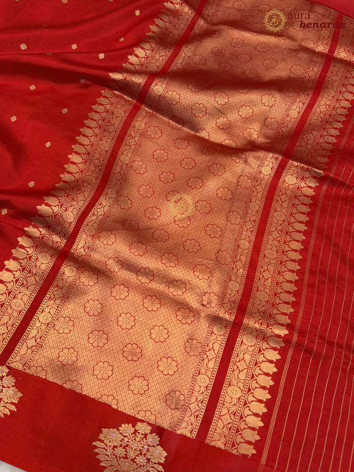 Red Pure Banarasi Handloom Silk Saree - Aura Benaras