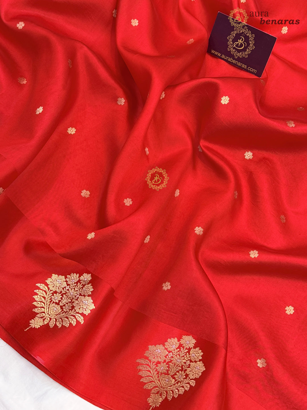 Red Pure Banarasi Handloom Silk Saree - Aura Benaras