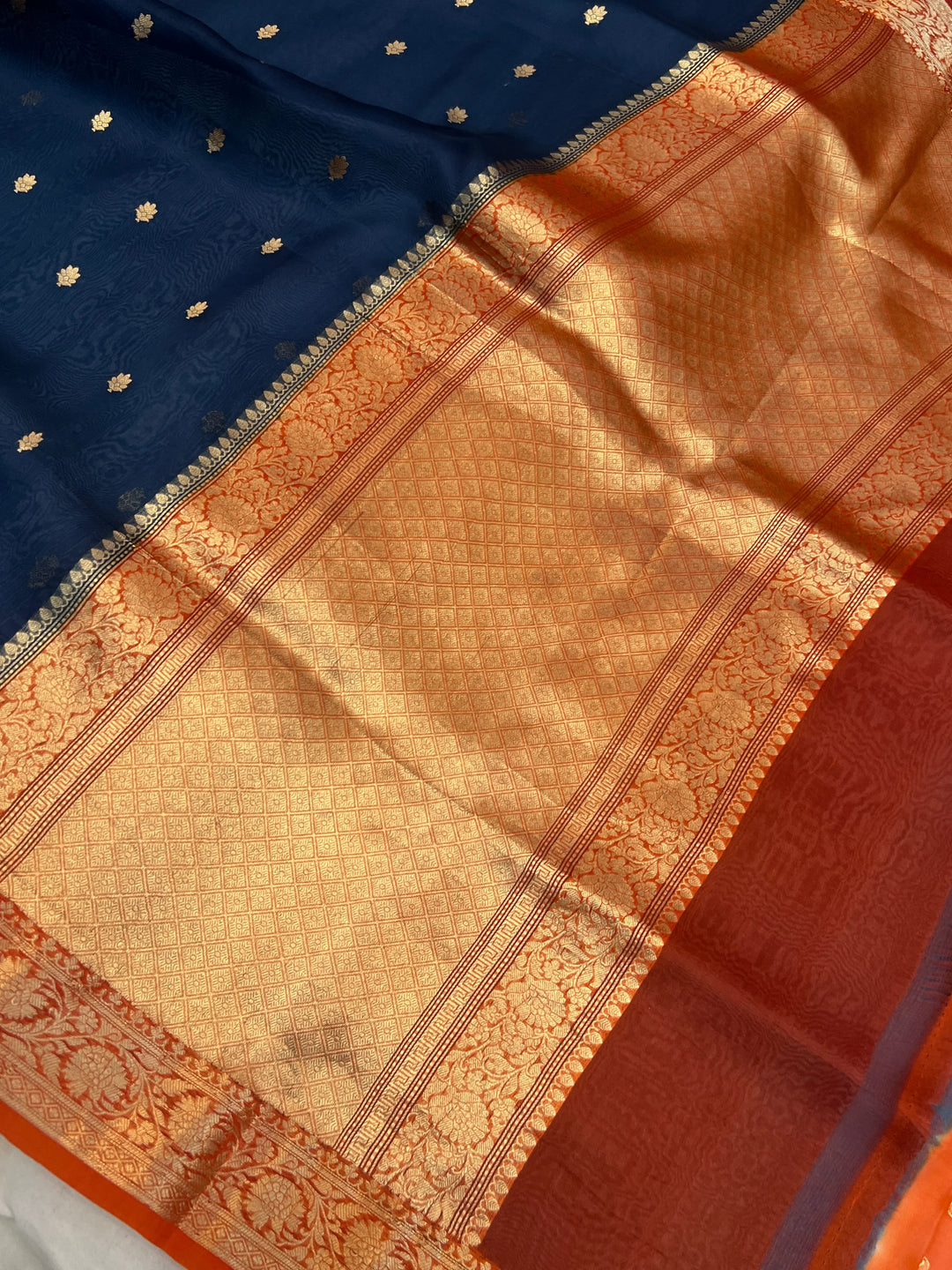 Navy Blue Pure Kora Silk Handloom Banarasi Saree
