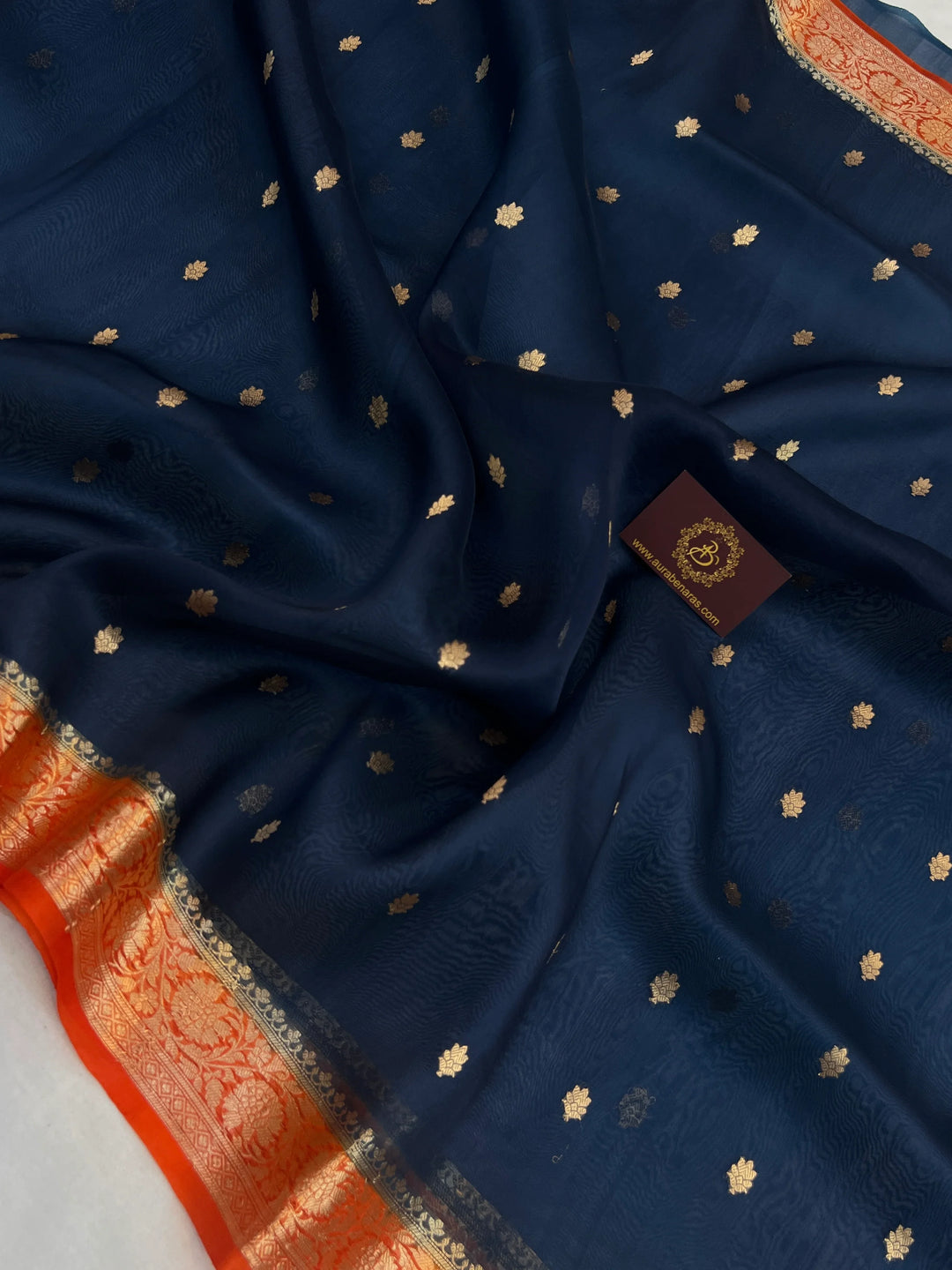 Navy Blue Pure Kora Silk Handloom Banarasi Saree