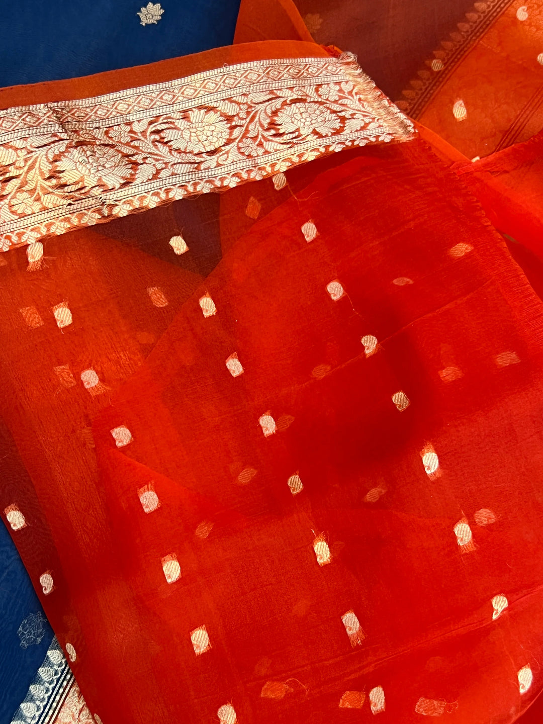 Navy Blue Pure Kora Silk Handloom Banarasi Saree