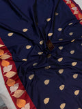 Navy Blue Banarasi Handloom Katan Silk Saree - Aura Benaras