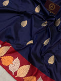 Navy Blue Banarasi Handloom Katan Silk Saree - Aura Benaras