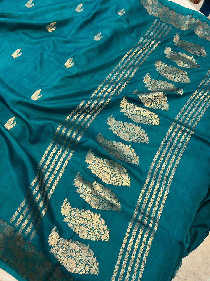 Buy Rama Green Pure Banarasi Handloom Katan Silk Saree | Aura Benaras