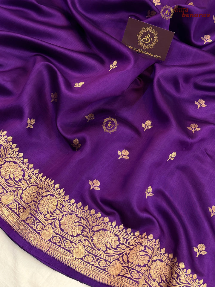 Buy Puple Pure Banarasi Handloom Silk Saree Aura Benaras
