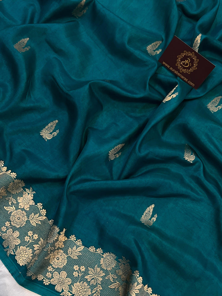 Buy Rama Green Pure Banarasi Handloom Katan Silk Saree | Aura Benaras