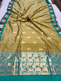 Golden Banarasi Handloom Katan Silk Saree - Aura Benaras