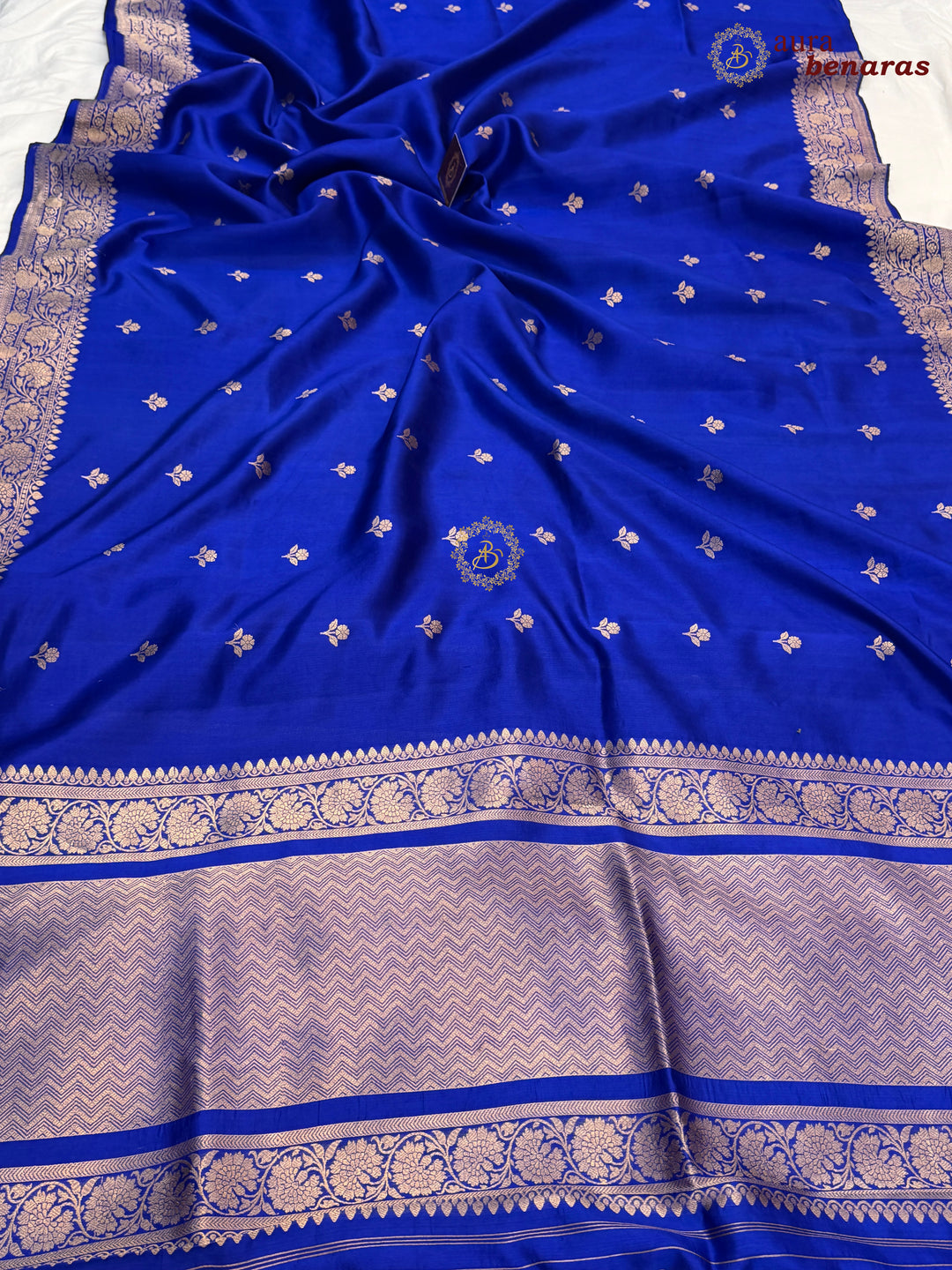 Buy Royal Blue Pure Banarasi Handloom Silk Saree Aura Benaras