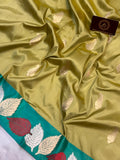 Golden Banarasi Handloom Katan Silk Saree - Aura Benaras