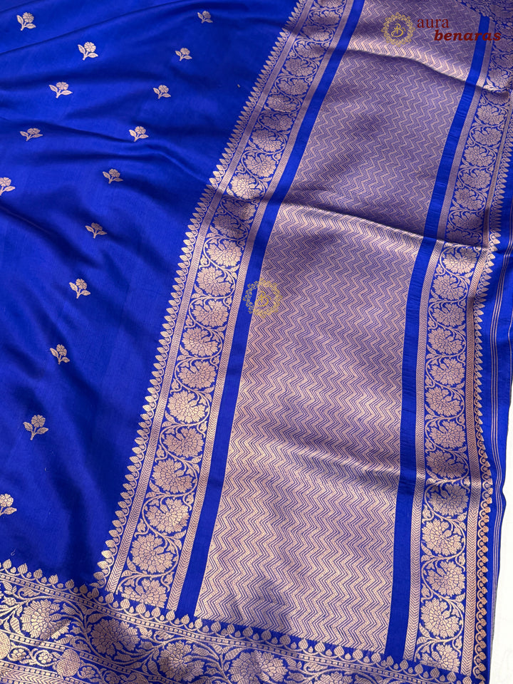 Buy Royal Blue Pure Banarasi Handloom Silk Saree Aura Benaras