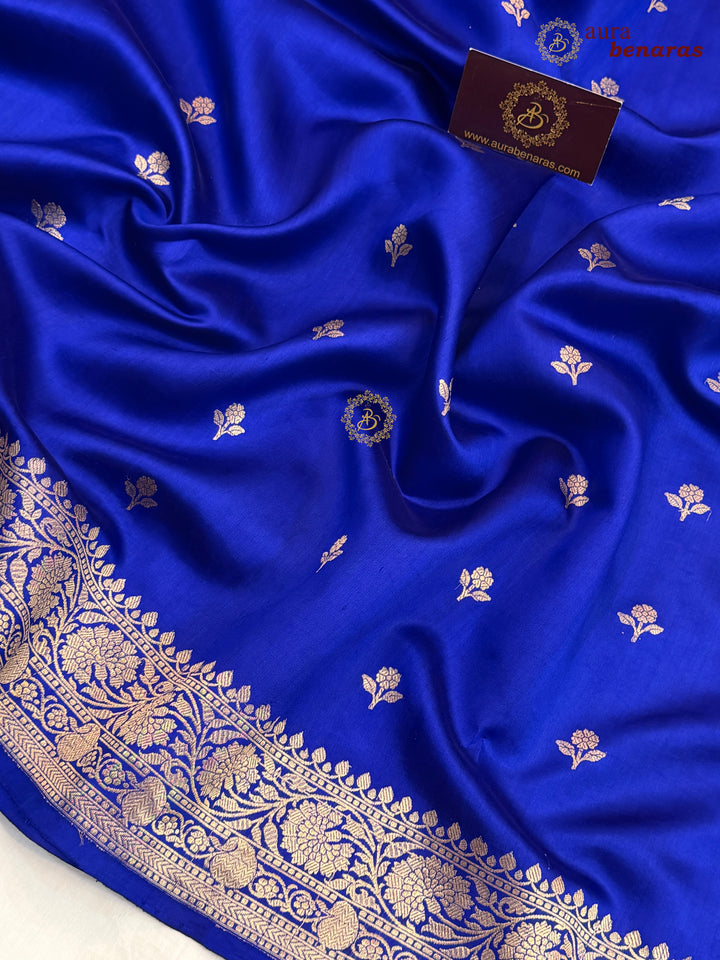 Buy Royal Blue Pure Banarasi Handloom Silk Saree Aura Benaras