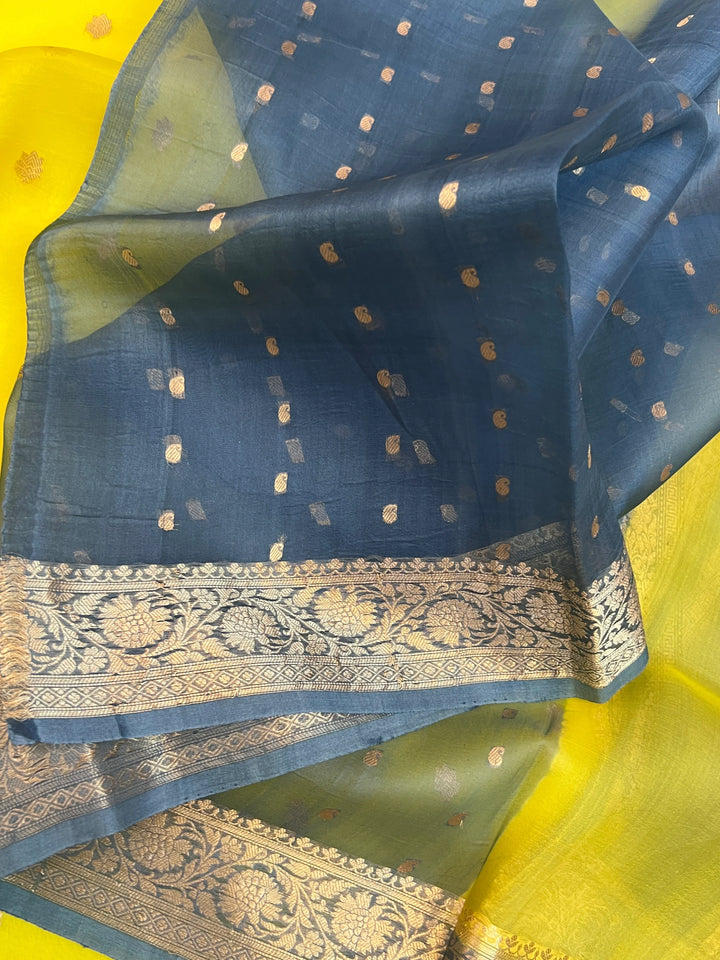 Lemon Yellow Pure Kora Silk Handloom Banarasi Saree