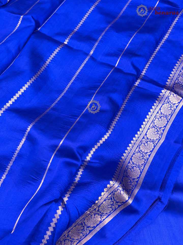 Buy Royal Blue Pure Banarasi Handloom Silk Saree Aura Benaras