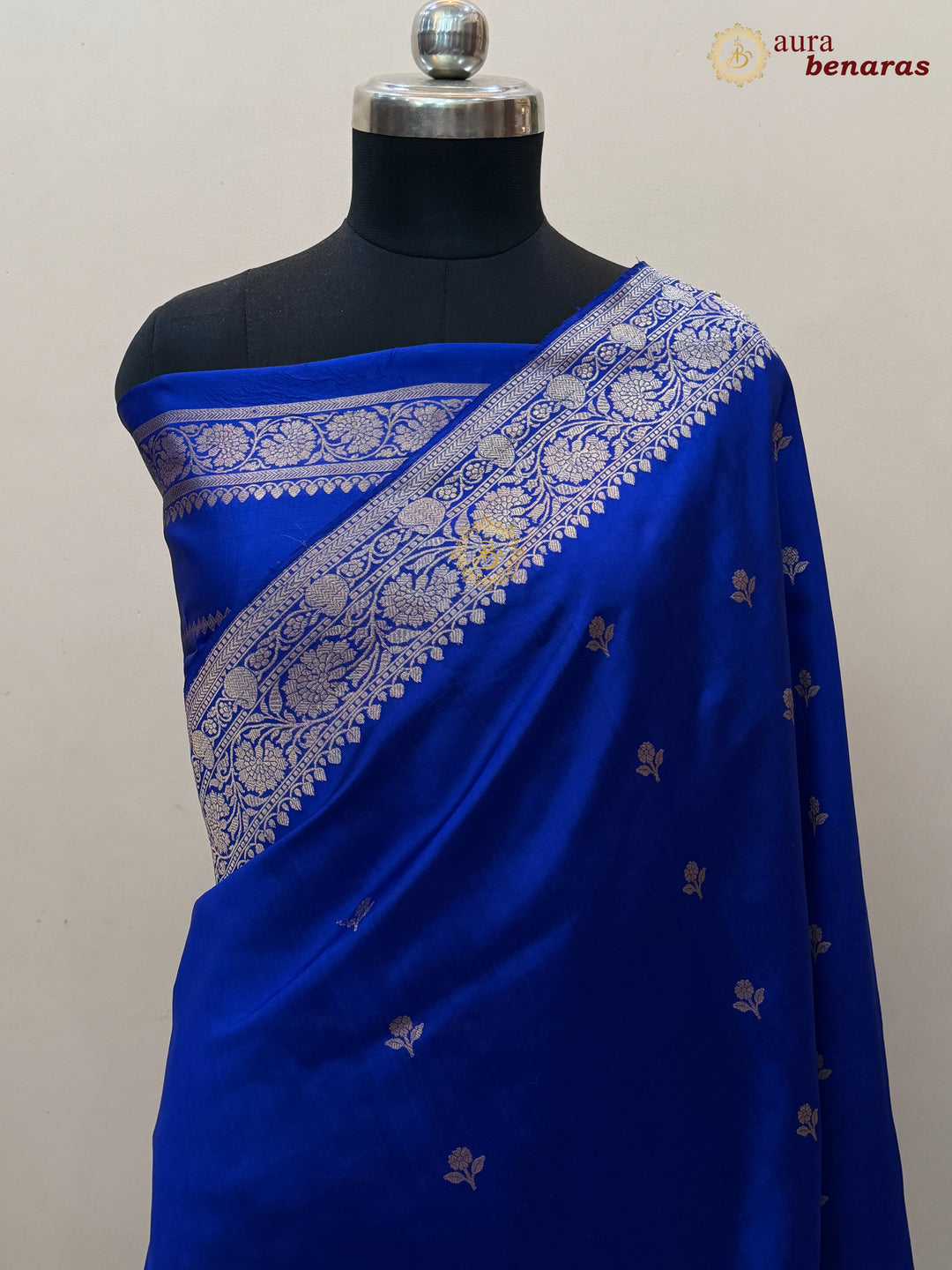 Buy Royal Blue Pure Banarasi Handloom Silk Saree Aura Benaras