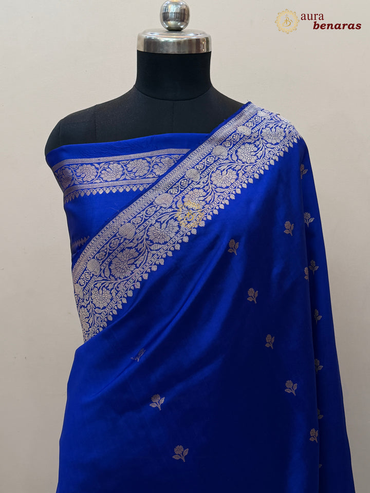 Buy Royal Blue Pure Banarasi Handloom Silk Saree Aura Benaras