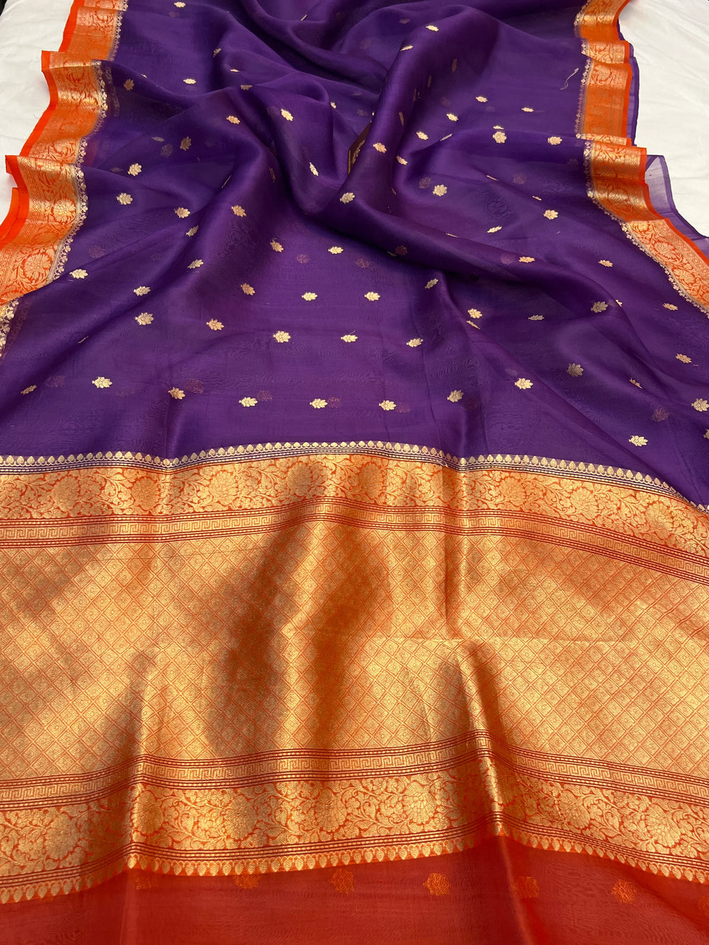 Purple Banarasi Handloom Kora Silk Saree