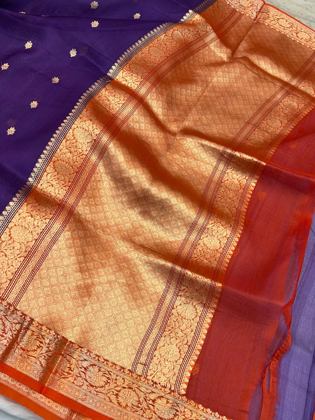 Purple Banarasi Handloom Kora Silk Saree