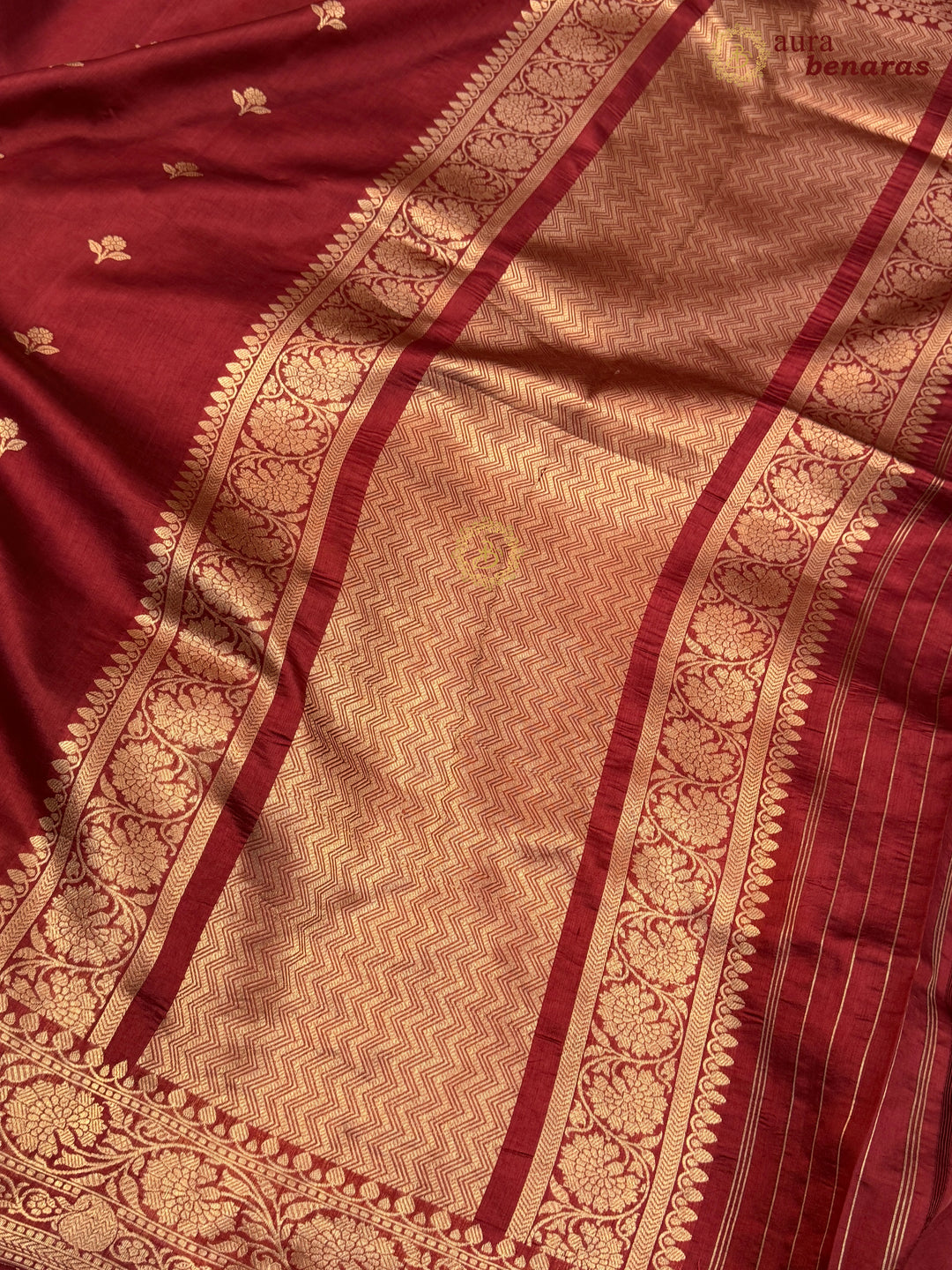 Buy Maroon Pure Banarasi Handloom Silk Saree Aura Benaras