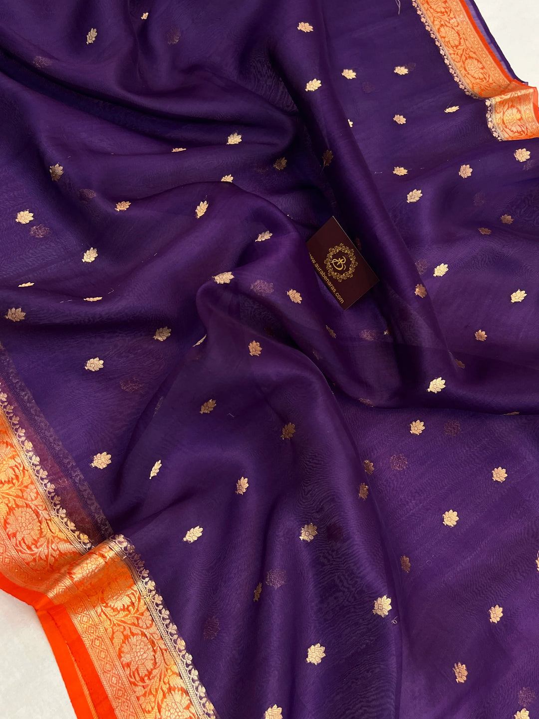 Purple Banarasi Handloom Kora Silk Saree