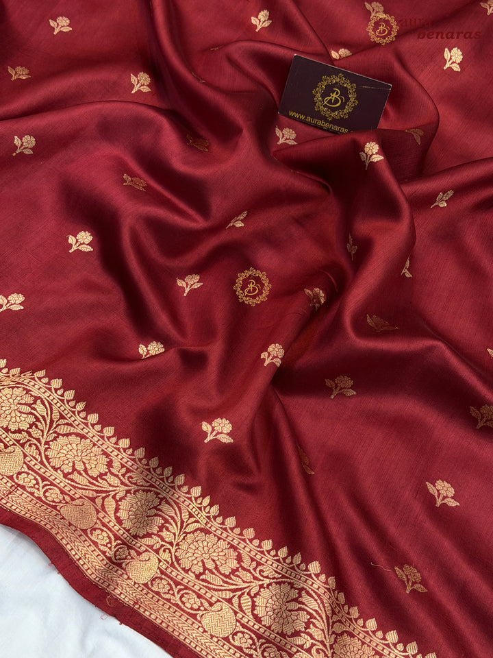 Buy Maroon Pure Banarasi Handloom Silk Saree Aura Benaras