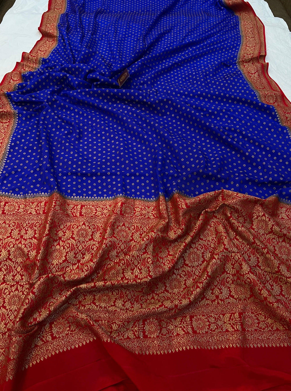 Royal Blue Pure Banarasi Khaddi Crepe Silk Saree - Aura Benaras