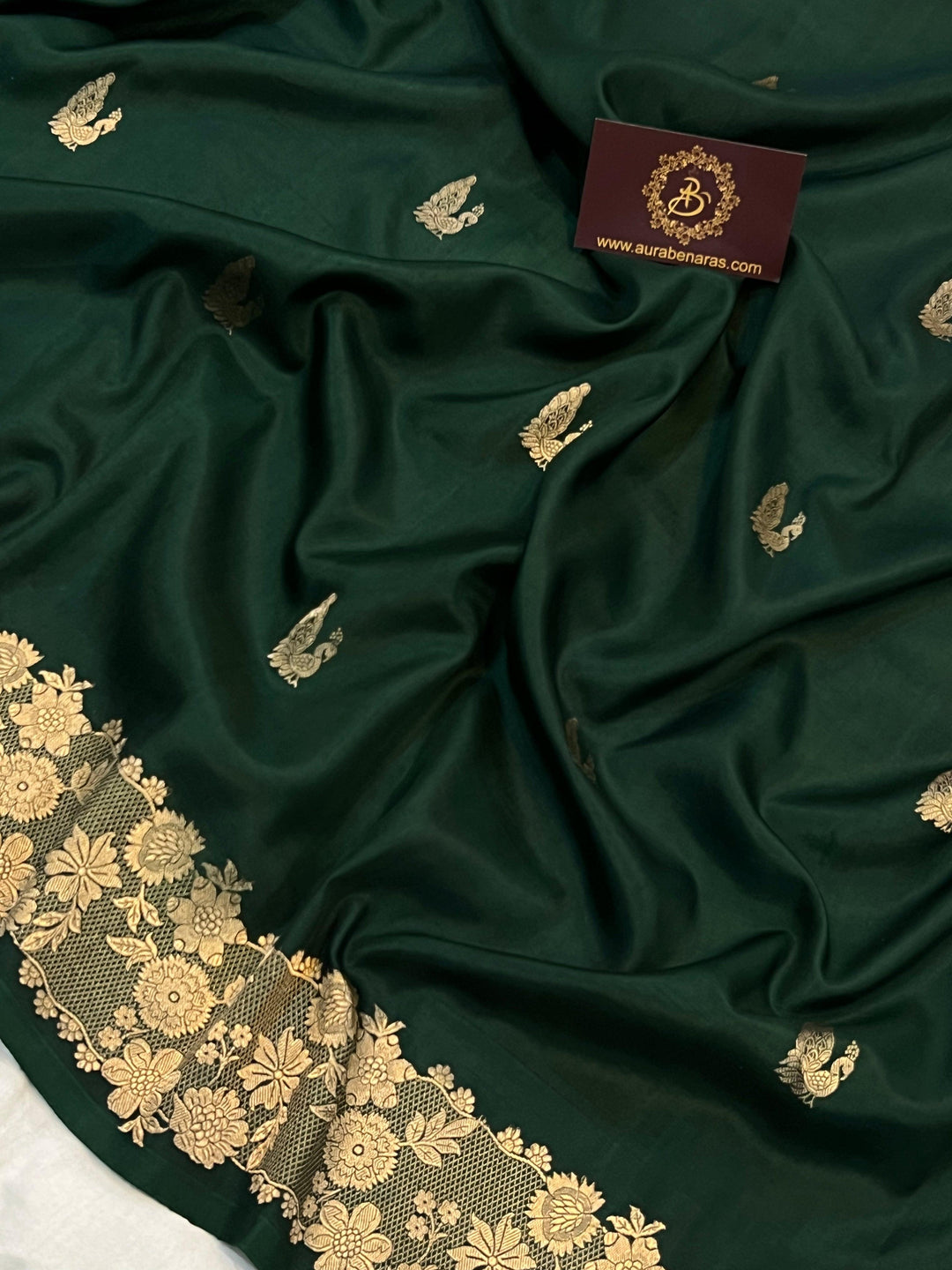 Bottle Green Pure Banarasi Handloom Katan Silk Saree | Aura Benaras