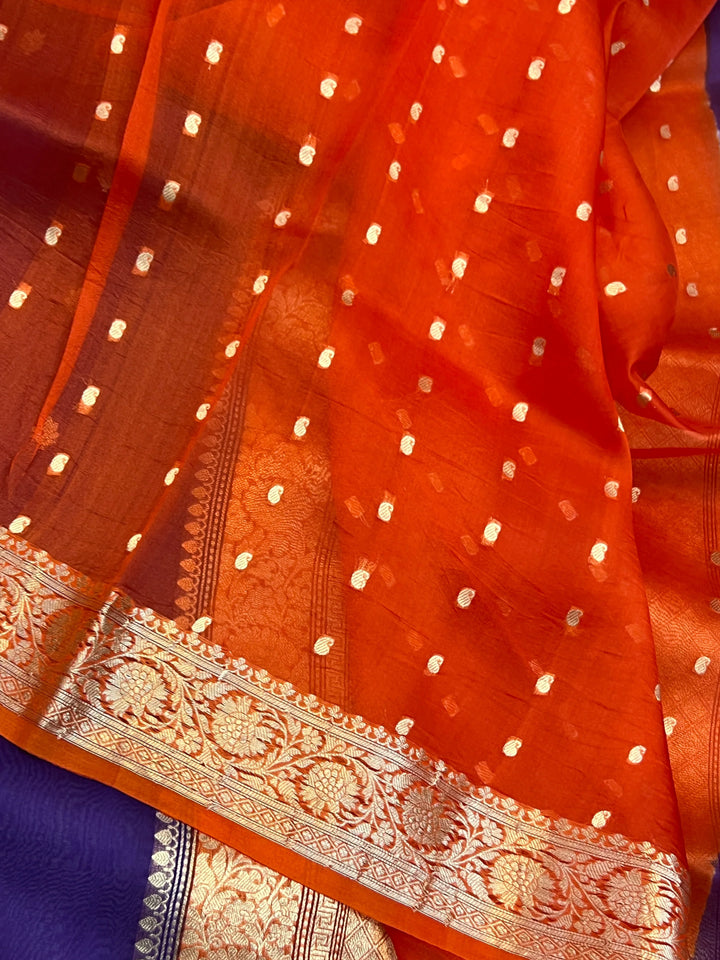 Purple Banarasi Handloom Kora Silk Saree