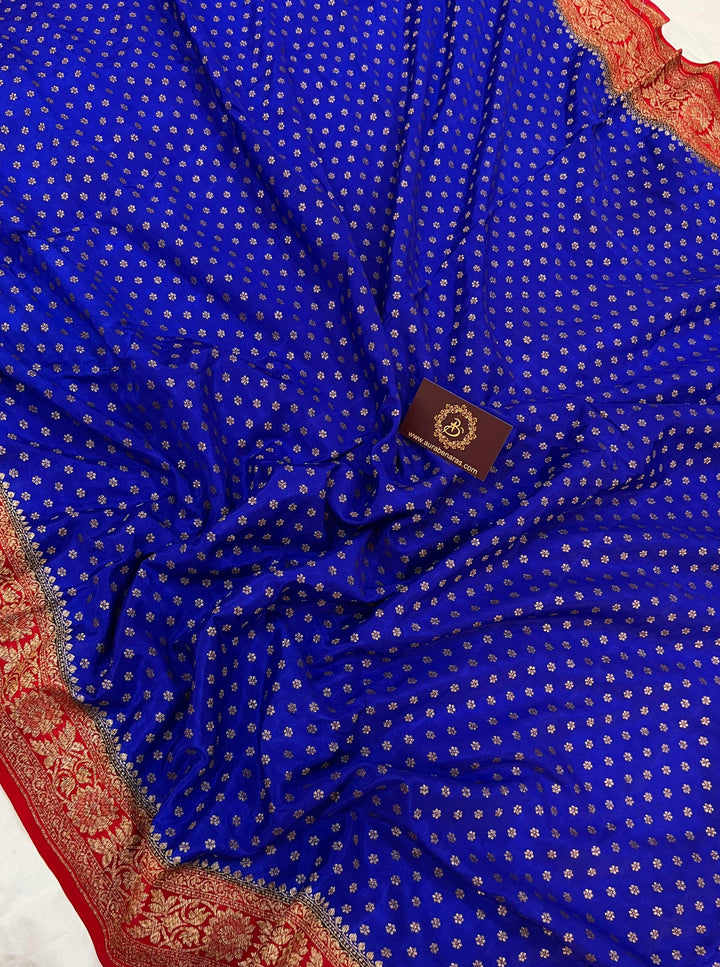 Royal Blue Pure Banarasi Khaddi Crepe Silk Saree - Aura Benaras