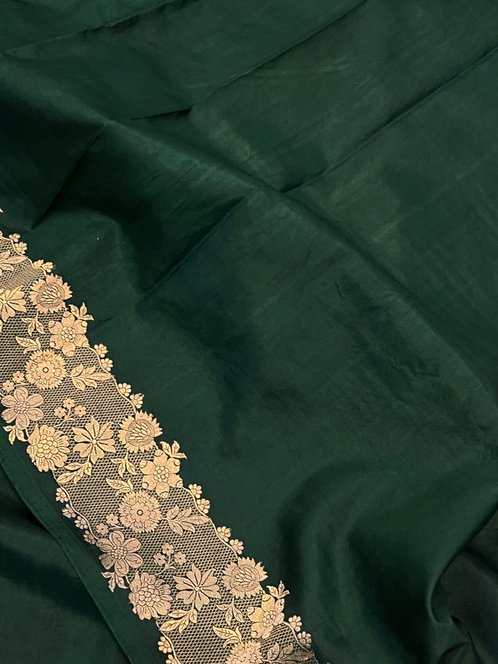 Bottle Green Pure Banarasi Handloom Katan Silk Saree | Aura Benaras