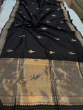 Black Pure Banarasi Handloom Silk Saree - Aura Benaras