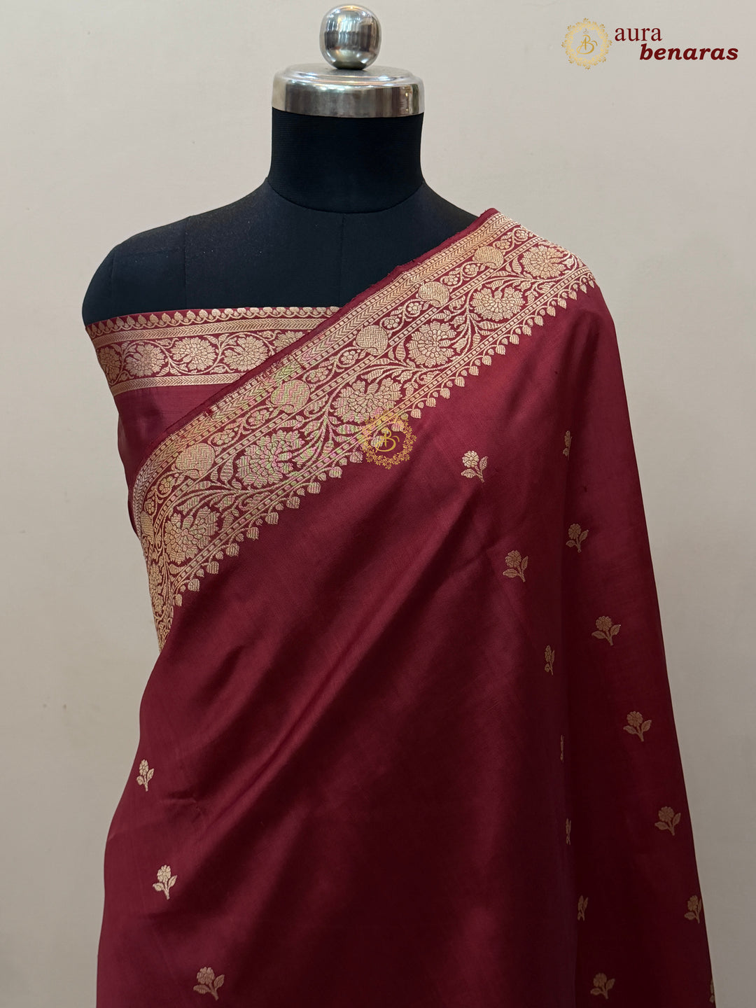 Buy Maroon Pure Banarasi Handloom Silk Saree Aura Benaras
