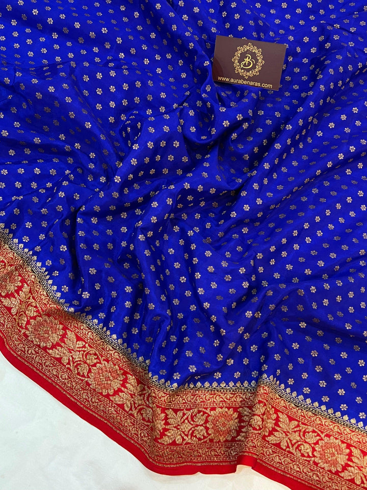 Royal Blue Pure Banarasi Khaddi Crepe Silk Saree - Aura Benaras