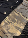 Black Pure Banarasi Handloom Silk Saree - Aura Benaras