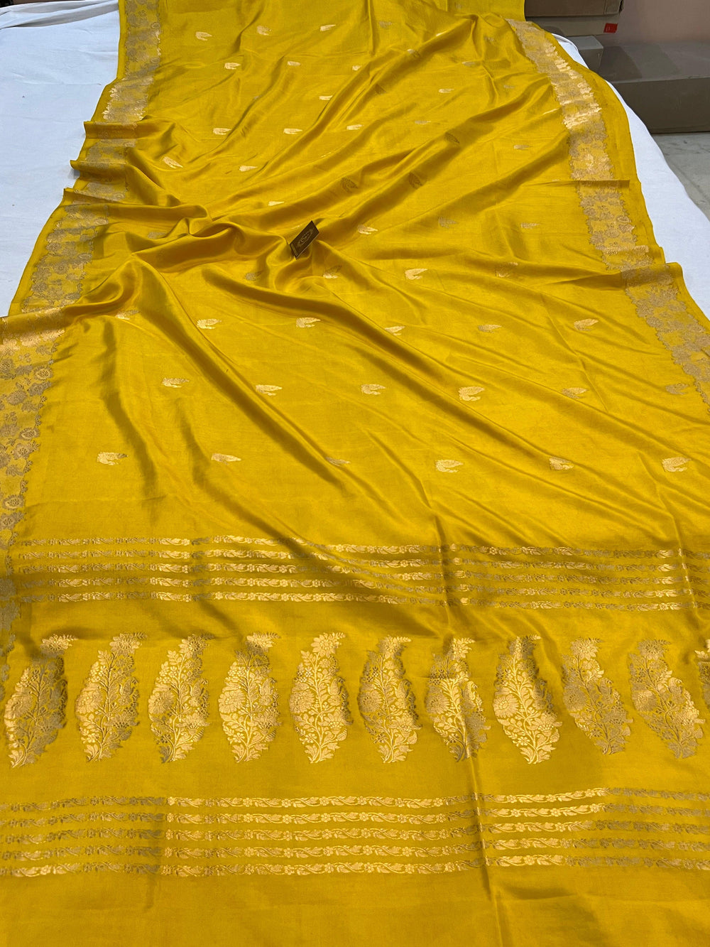 Yellow Pure Banarasi Handloom Katan Silk Saree | Aura Benaras