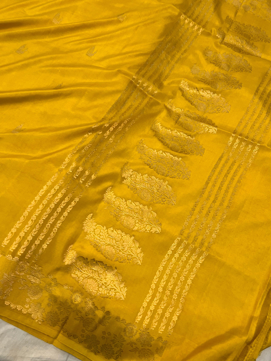 Yellow Pure Banarasi Handloom Katan Silk Saree | Aura Benaras