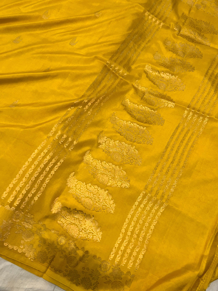 Yellow Pure Banarasi Handloom Katan Silk Saree | Aura Benaras