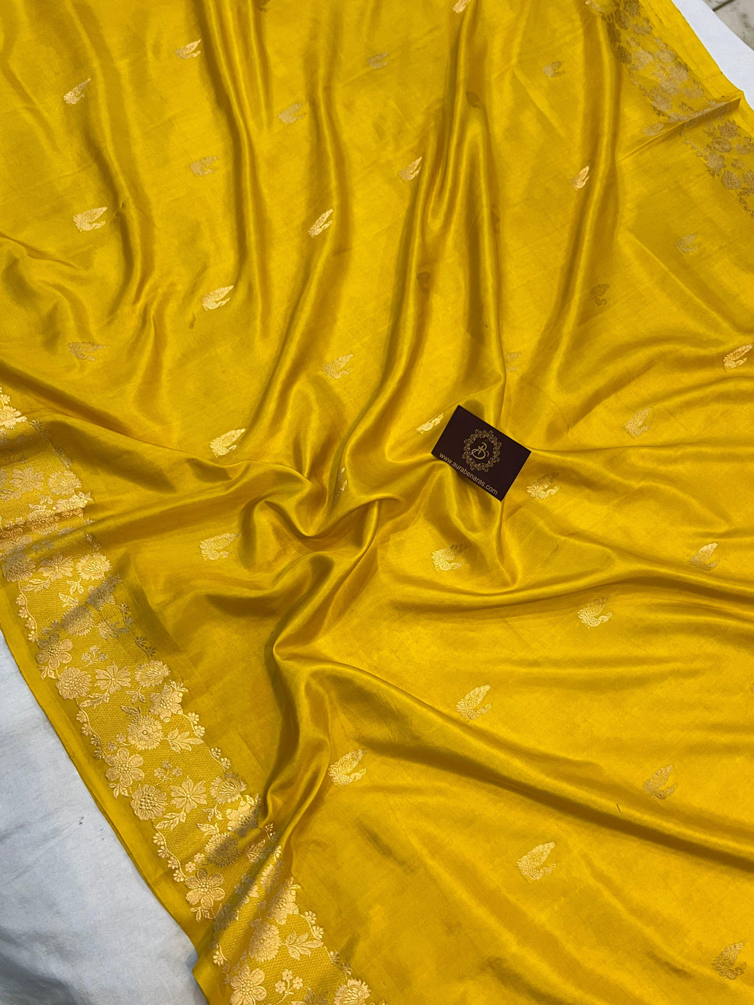 Yellow Pure Banarasi Handloom Katan Silk Saree | Aura Benaras