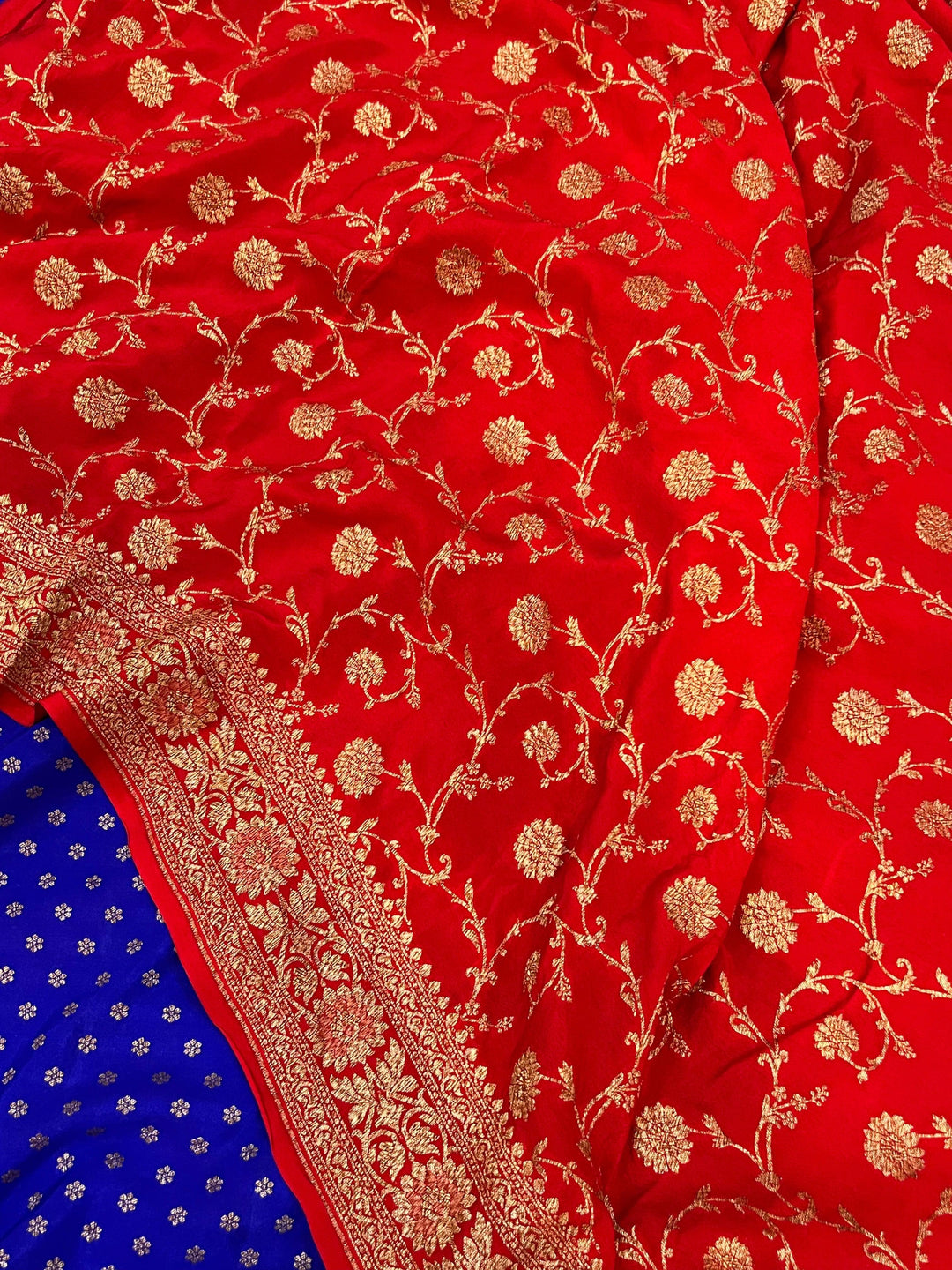 Royal Blue Pure Banarasi Khaddi Crepe Silk Saree - Aura Benaras