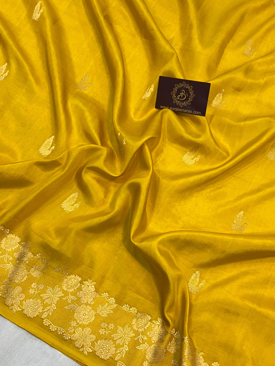 Yellow Pure Banarasi Handloom Katan Silk Saree | Aura Benaras