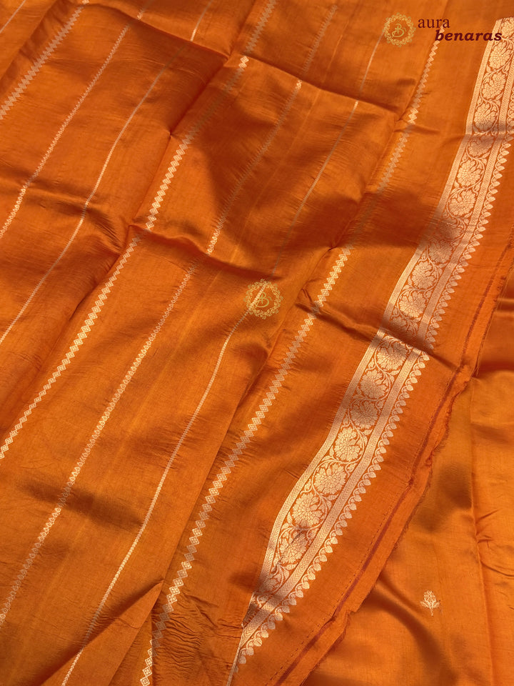 Buy Orange Pure Banarasi Handloom Silk Saree Aura Benaras