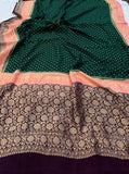 Bottle Green Pure Banarasi Khaddi Crepe Silk Saree - Aura Benaras
